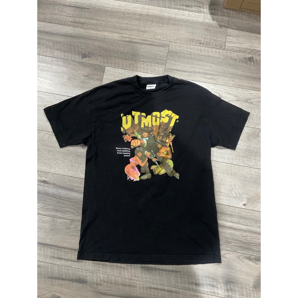 Utmost Co Mens Graphic T-Shirt Black Bone Crushing Action Streetwear Size‎ L